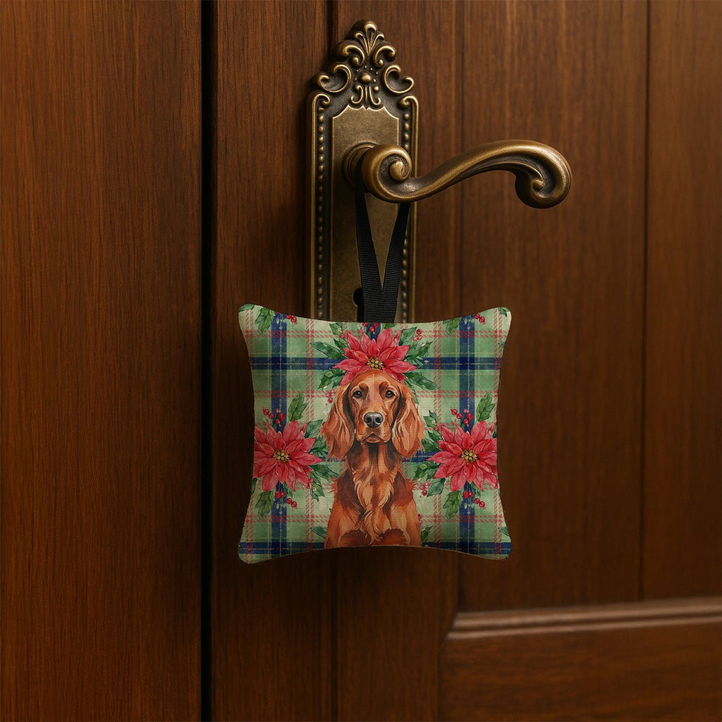 Irish Setter Christmas PoinsettIas Hanging Square Fabric Ornament 3.5 � 3.5 Decorative Door-Knob & Tree Hanger, Soft Fabric