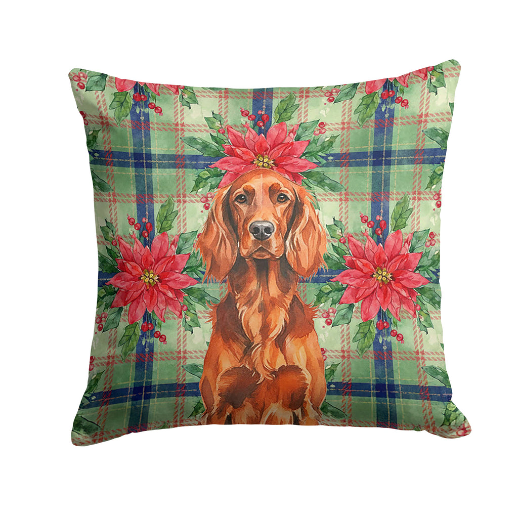 Irish Setter Christmas PoinsettIas Decorative Throw Pillow 14x14 Indoor Outdoor Accent Cushion, Fabric Cover with Insert for Sofa, Bed, Porch & Living Room