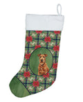 Irish Terrier Christmas PoinsettIas Holiday Stocking Double-Sided Print, Polyester Suede,11x18, Made in USA