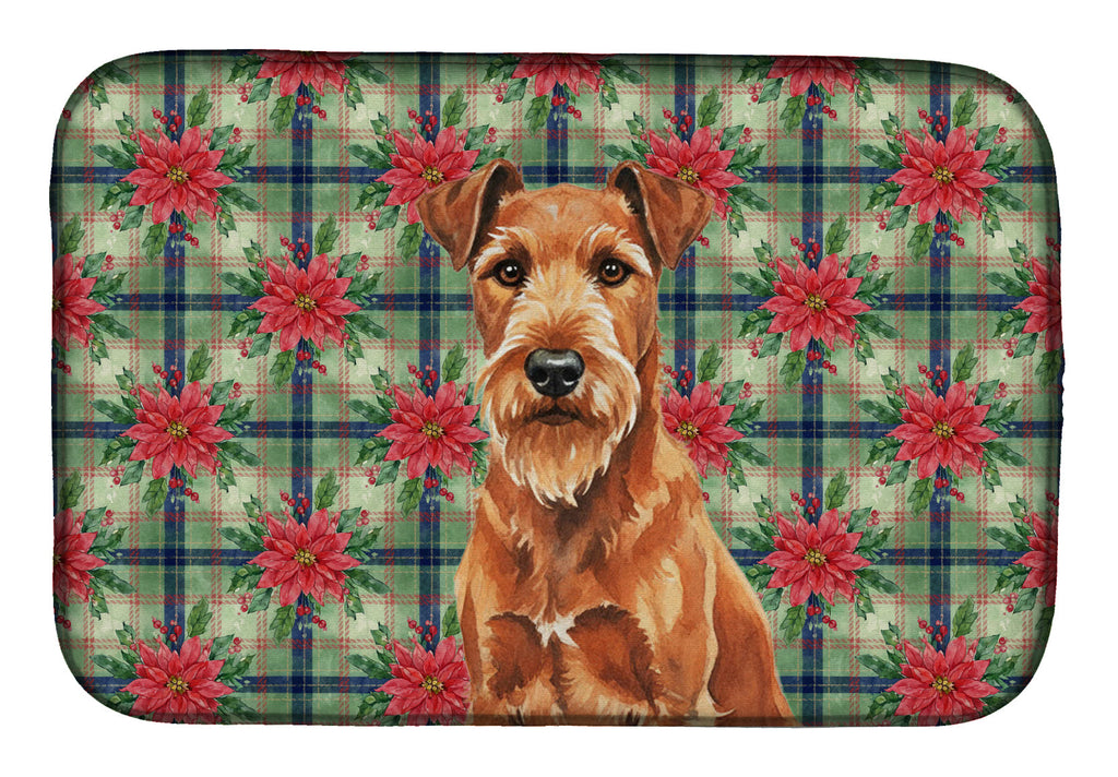 Irish Terrier Christmas PoinsettIas Dish Drying Mat Absorbent Dish Drying Mat Pad for Kitchen Counter Dish Drainer Mat for Countertop, 14 x 21", Multicolor
