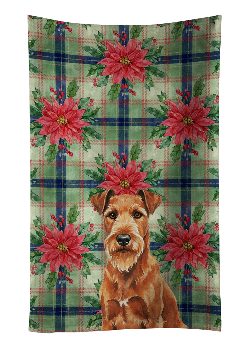 Irish Terrier Christmas PoinsettIas Kitchen Towel Velour Plush Front and Cotton Loop Back Machine Washable