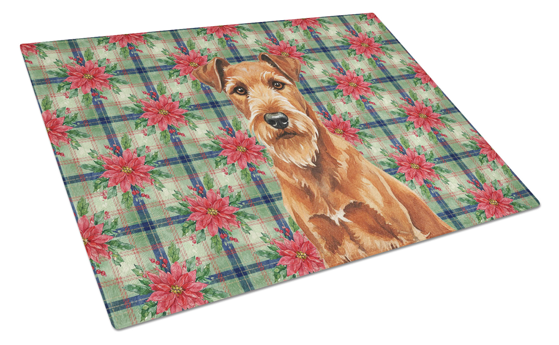 Irish Terrier Christmas PoinsettIas Cutting Board Tempered Glass Kitchen Cutting Surface, Heat Resistant Chopping, Non-Slip Feet, Food Prep & Serving