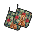 Irish Terrier Christmas PoinsettIas Pot Holder Set of 2 Heat Resistant Quilted Hot Pads 7.5 x 7.5 Inch, Insulated Kitchen Trivets for Cooking & Baking