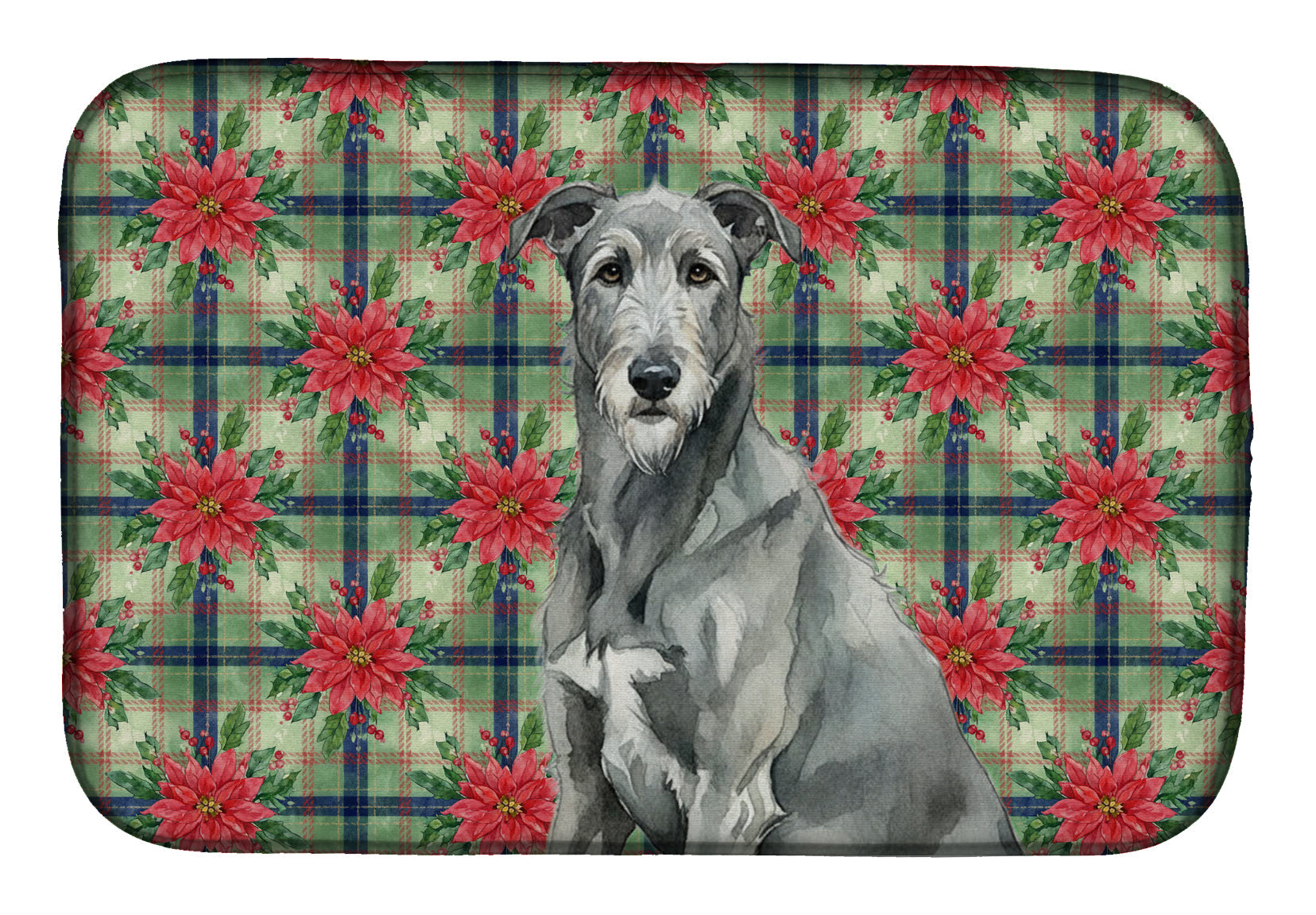 Gray Irish Wolfhound Christmas PoinsettIas Dish Drying Mat Absorbent Dish Drying Mat Pad for Kitchen Counter Dish Drainer Mat for Countertop, 14 x 21", Multicolor