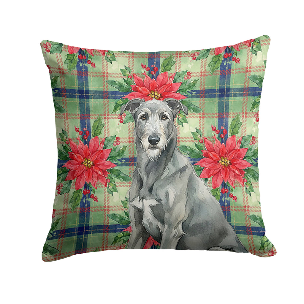 Gray Irish Wolfhound Christmas PoinsettIas Decorative Throw Pillow 18x18 Indoor Outdoor Accent Cushion, Fabric Cover with Insert for Sofa, Bed, Porch & Living Room