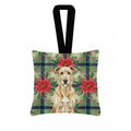 Wheaten Irish Wolfhound Christmas PoinsettIas Hanging Square Fabric Ornament 3.5 � 3.5 Decorative Door-Knob & Tree Hanger, Soft Fabric