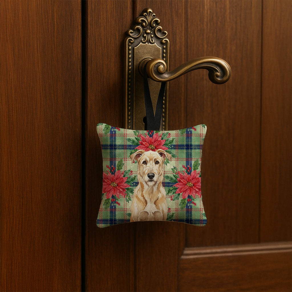 Wheaten Irish Wolfhound Christmas PoinsettIas Hanging Square Fabric Ornament 3.5 � 3.5 Decorative Door-Knob & Tree Hanger, Soft Fabric