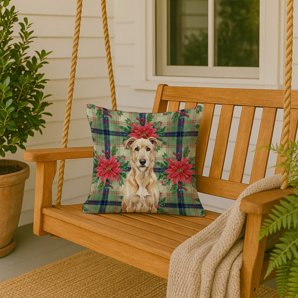 Wheaten Irish Wolfhound Christmas PoinsettIas Decorative Throw Pillow 18x18 Indoor Outdoor Accent Cushion, Fabric Cover with Insert for Sofa, Bed, Porch & Living Room