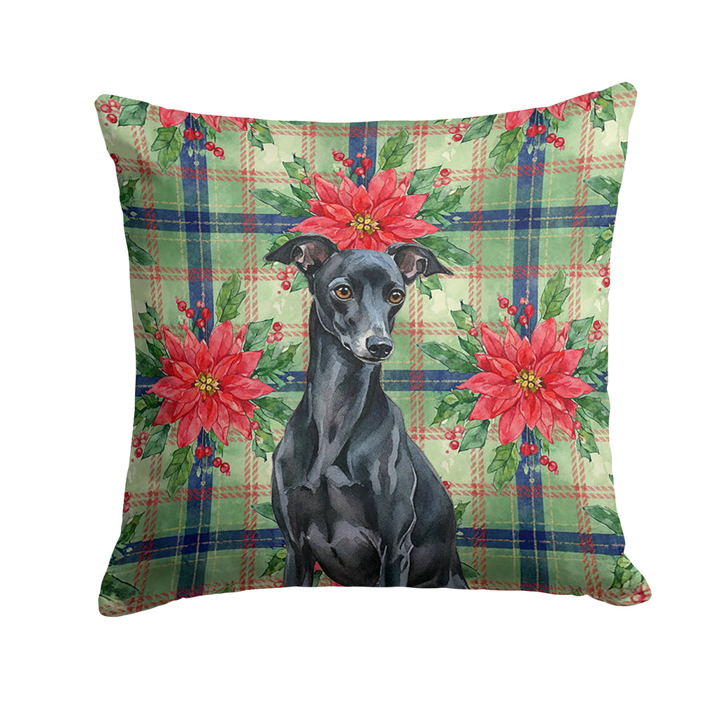 Black Italian Greyhound Christmas PoinsettIas Decorative Throw Pillow 18x18 Indoor Outdoor Accent Cushion, Fabric Cover with Insert for Sofa, Bed, Porch & Living Room