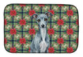 Blue Italian Greyhound Christmas PoinsettIas Dish Drying Mat Absorbent Dish Drying Mat Pad for Kitchen Counter Dish Drainer Mat for Countertop, 14 x 21", Multicolor
