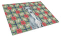 Blue Italian Greyhound Christmas PoinsettIas Cutting Board Tempered Glass Kitchen Cutting Surface, Heat Resistant Chopping, Non-Slip Feet, Food Prep & Serving