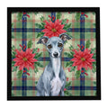 Blue Italian Greyhound Christmas PoinsettIas Framed Metal Print Bathroom, Kitchen, Office, Home Decor Wall Art Ready to Hang, Square, 8X8