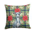 Blue Italian Greyhound Christmas PoinsettIas Decorative Throw Pillow 14x14 Indoor Outdoor Accent Cushion, Fabric Cover with Insert for Sofa, Bed, Porch & Living Room