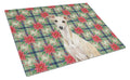 Cream Italian Greyhound Christmas PoinsettIas Cutting Board Tempered Glass Kitchen Cutting Surface, Heat Resistant Chopping, Non-Slip Feet, Food Prep & Serving