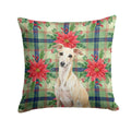 Cream Italian Greyhound Christmas PoinsettIas Decorative Throw Pillow 14x14 Indoor Outdoor Accent Cushion, Fabric Cover with Insert for Sofa, Bed, Porch & Living Room