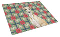 Fawn Italian Greyhound Christmas PoinsettIas Cutting Board Tempered Glass Kitchen Cutting Surface, Heat Resistant Chopping, Non-Slip Feet, Food Prep & Serving