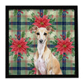 Fawn Italian Greyhound Christmas PoinsettIas Framed Metal Print Bathroom, Kitchen, Office, Home Decor Wall Art Ready to Hang, Square, 8X8