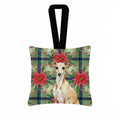 Fawn Italian Greyhound Christmas PoinsettIas Hanging Square Fabric Ornament 3.5 � 3.5 Decorative Door-Knob & Tree Hanger, Soft Fabric