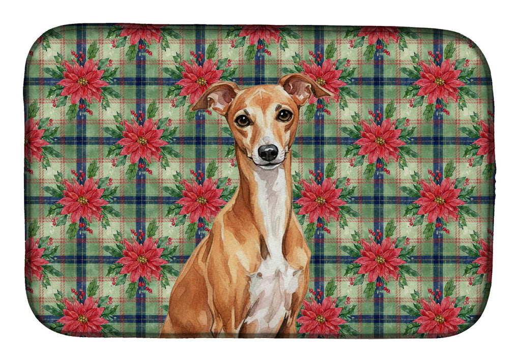 Red Italian Greyhound Christmas PoinsettIas Dish Drying Mat Absorbent Dish Drying Mat Pad for Kitchen Counter Dish Drainer Mat for Countertop, 14 x 21", Multicolor
