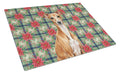 Red Italian Greyhound Christmas PoinsettIas Cutting Board Tempered Glass Kitchen Cutting Surface, Heat Resistant Chopping, Non-Slip Feet, Food Prep & Serving