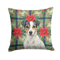 White and Black Jack Russell Terrier Christmas PoinsettIas Decorative Throw Pillow 18x18 Indoor Outdoor Accent Cushion, Fabric Cover with Insert for Sofa, Bed, Porch & Living Room