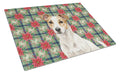 White and Tan Jack Russell Terrier Christmas PoinsettIas Cutting Board Tempered Glass Kitchen Cutting Surface, Heat Resistant Chopping, Non-Slip Feet, Food Prep & Serving