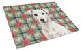 White Jack Russell Terrier Christmas PoinsettIas Cutting Board Tempered Glass Kitchen Cutting Surface, Heat Resistant Chopping, Non-Slip Feet, Food Prep & Serving