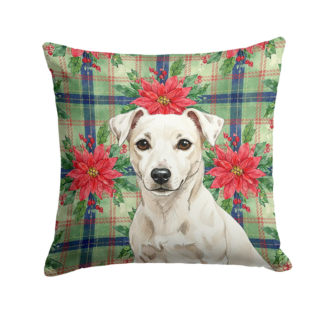 White Jack Russell Terrier Christmas PoinsettIas Decorative Throw Pillow 18x18 Indoor Outdoor Accent Cushion, Fabric Cover with Insert for Sofa, Bed, Porch & Living Room