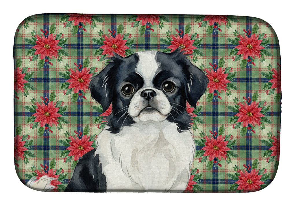 Black and White Japanese Chin Christmas PoinsettIas Dish Drying Mat Absorbent Dish Drying Mat Pad for Kitchen Counter Dish Drainer Mat for Countertop, 14 x 21", Multicolor