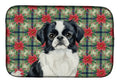 Black and White Japanese Chin Christmas PoinsettIas Dish Drying Mat Absorbent Dish Drying Mat Pad for Kitchen Counter Dish Drainer Mat for Countertop, 14 x 21", Multicolor