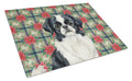 Black and White Japanese Chin Christmas PoinsettIas Cutting Board Tempered Glass Kitchen Cutting Surface, Heat Resistant Chopping, Non-Slip Feet, Food Prep & Serving