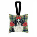Black and White Japanese Chin Christmas PoinsettIas Hanging Square Fabric Ornament 3.5 � 3.5 Decorative Door-Knob & Tree Hanger, Soft Fabric