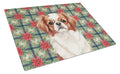 Red and White Japanese Chin Christmas PoinsettIas Cutting Board Tempered Glass Kitchen Cutting Surface, Heat Resistant Chopping, Non-Slip Feet, Food Prep & Serving