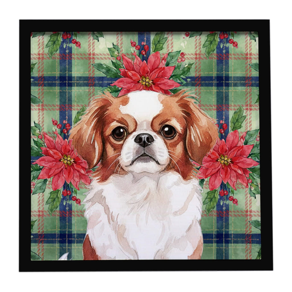 Red and White Japanese Chin Christmas PoinsettIas Framed Metal Print Bathroom, Kitchen, Office, Home Decor Wall Art Ready to Hang, Square, 8X8