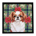 Red and White Japanese Chin Christmas PoinsettIas Framed Metal Print Bathroom, Kitchen, Office, Home Decor Wall Art Ready to Hang, Square, 8X8