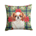 Red and White Japanese Chin Christmas PoinsettIas Decorative Throw Pillow 14x14 Indoor Outdoor Accent Cushion, Fabric Cover with Insert for Sofa, Bed, Porch & Living Room
