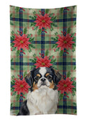 Tricolor Japanese Chin Christmas PoinsettIas Kitchen Towel Velour Plush Front and Cotton Loop Back Machine Washable