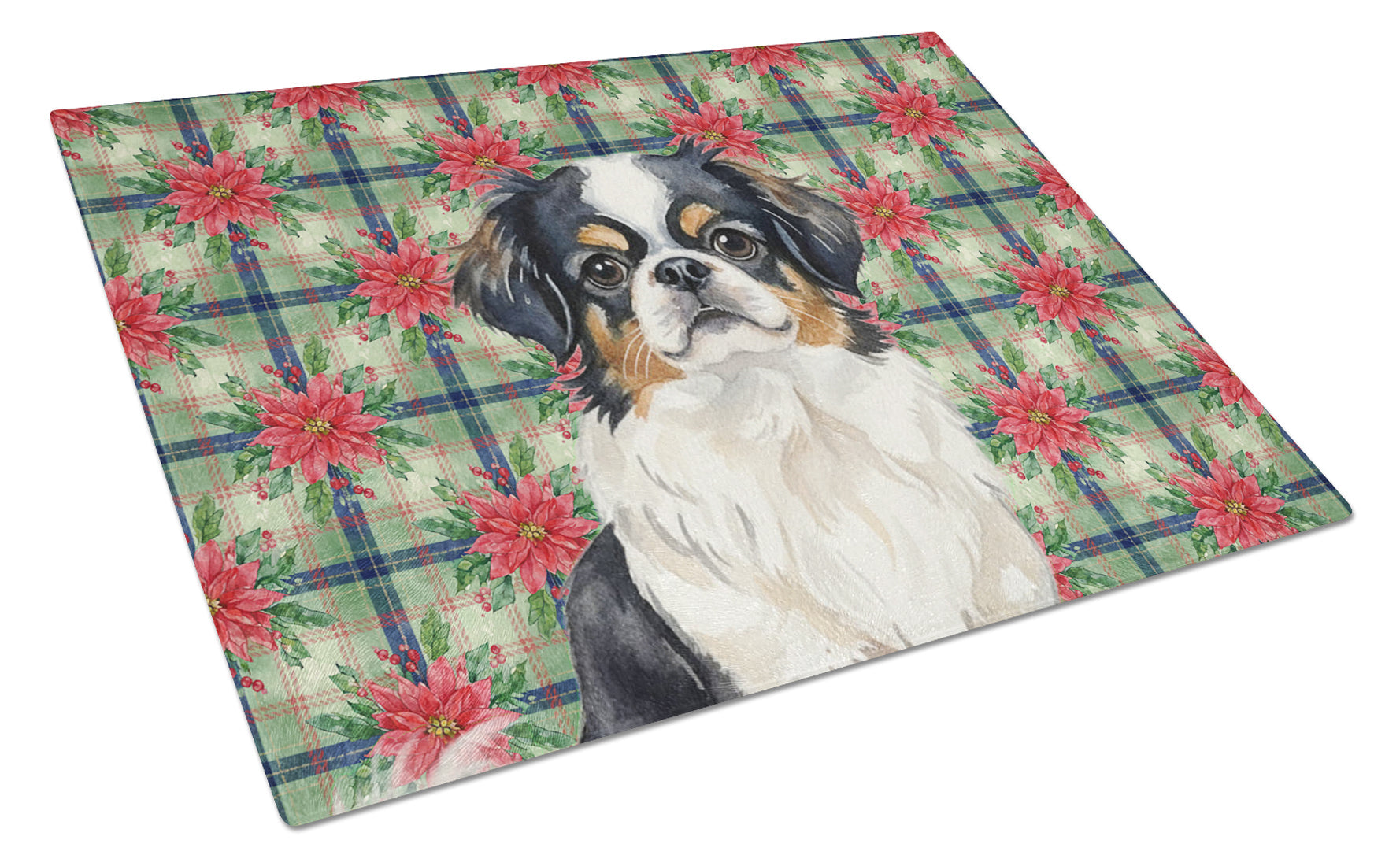 Tricolor Japanese Chin Christmas PoinsettIas Cutting Board Tempered Glass Kitchen Cutting Surface, Heat Resistant Chopping, Non-Slip Feet, Food Prep & Serving