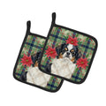 Tricolor Japanese Chin Christmas PoinsettIas Pot Holder Set of 2 Heat Resistant Quilted Hot Pads 7.5 x 7.5 Inch, Insulated Kitchen Trivets for Cooking & Baking