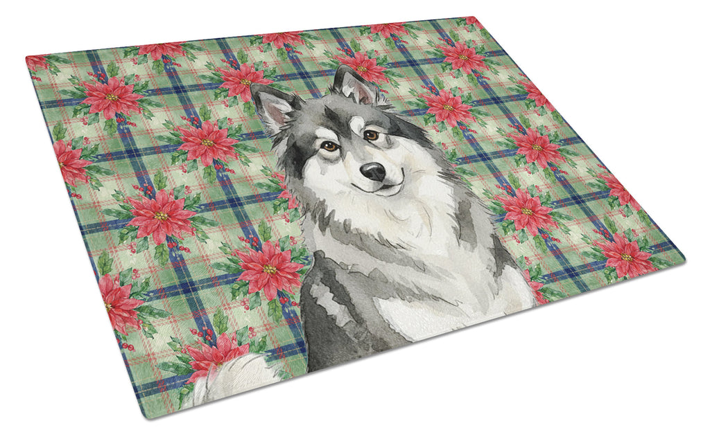 Keeshond Christmas PoinsettIas Cutting Board Tempered Glass Kitchen Cutting Surface, Heat Resistant Chopping, Non-Slip Feet, Food Prep & Serving