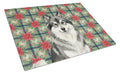 Keeshond Christmas PoinsettIas Cutting Board Tempered Glass Kitchen Cutting Surface, Heat Resistant Chopping, Non-Slip Feet, Food Prep & Serving