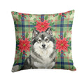 Keeshond Christmas PoinsettIas Decorative Throw Pillow 14x14 Indoor Outdoor Accent Cushion, Fabric Cover with Insert for Sofa, Bed, Porch & Living Room