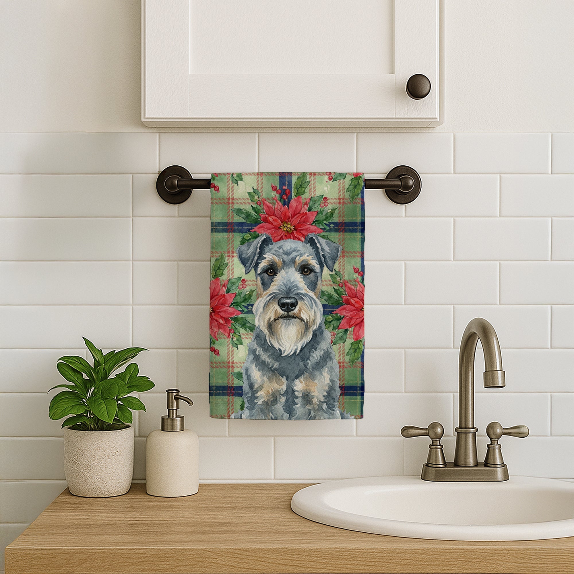Kerry Blue Terrier Christmas PoinsettIas Kitchen Towel Velour Plush Front and Cotton Loop Back Machine Washable
