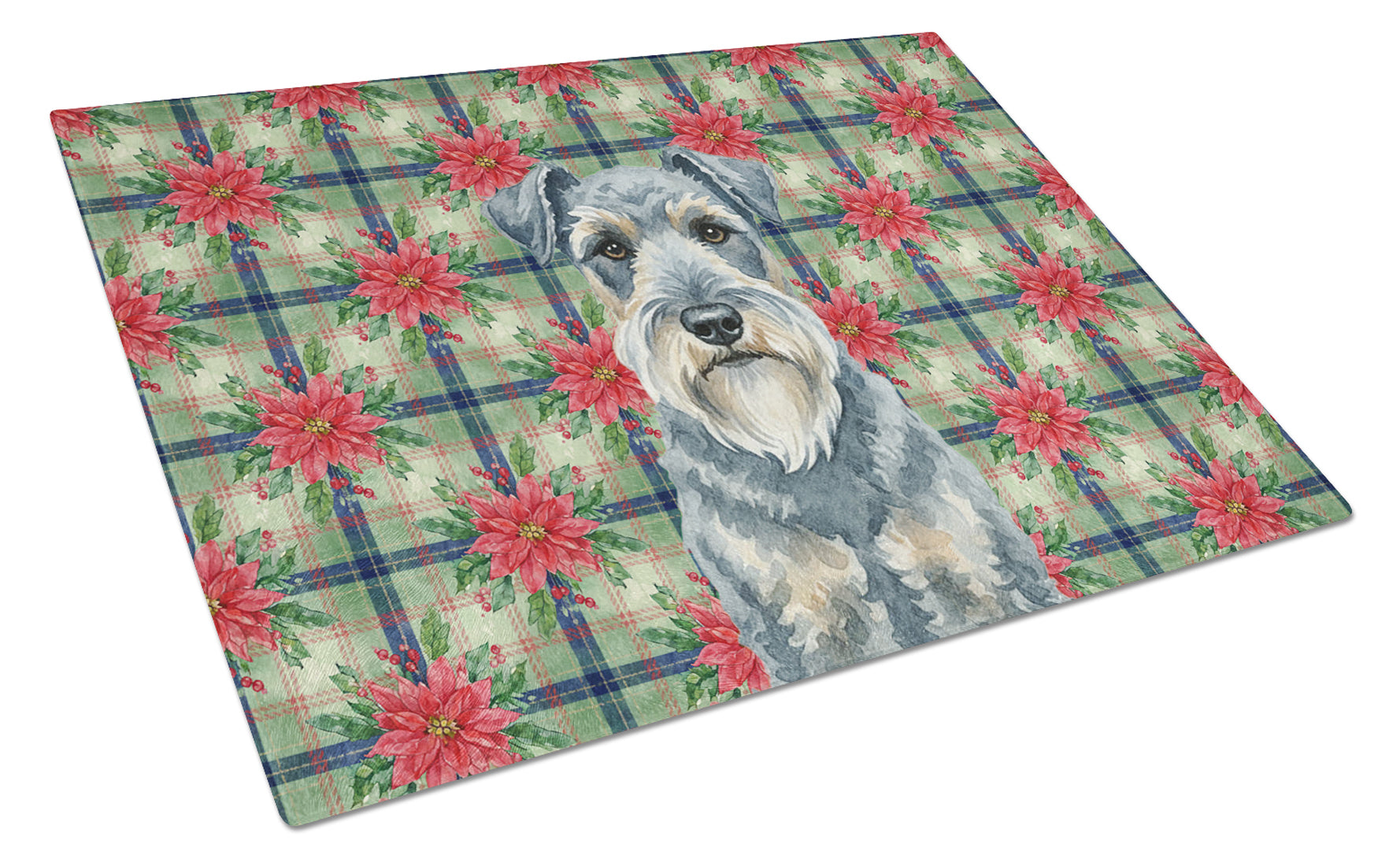 Kerry Blue Terrier Christmas PoinsettIas Cutting Board Tempered Glass Kitchen Cutting Surface, Heat Resistant Chopping, Non-Slip Feet, Food Prep & Serving