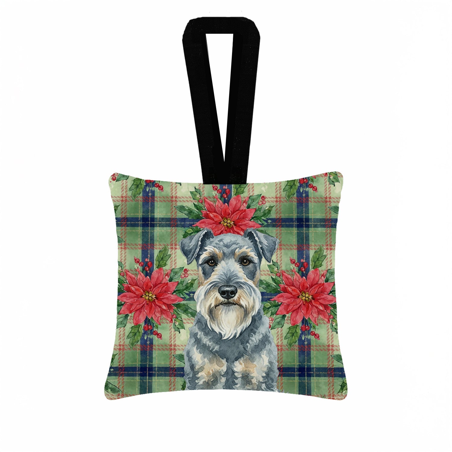 Kerry Blue Terrier Christmas PoinsettIas Hanging Square Fabric Ornament 3.5 � 3.5 Decorative Door-Knob & Tree Hanger, Soft Fabric