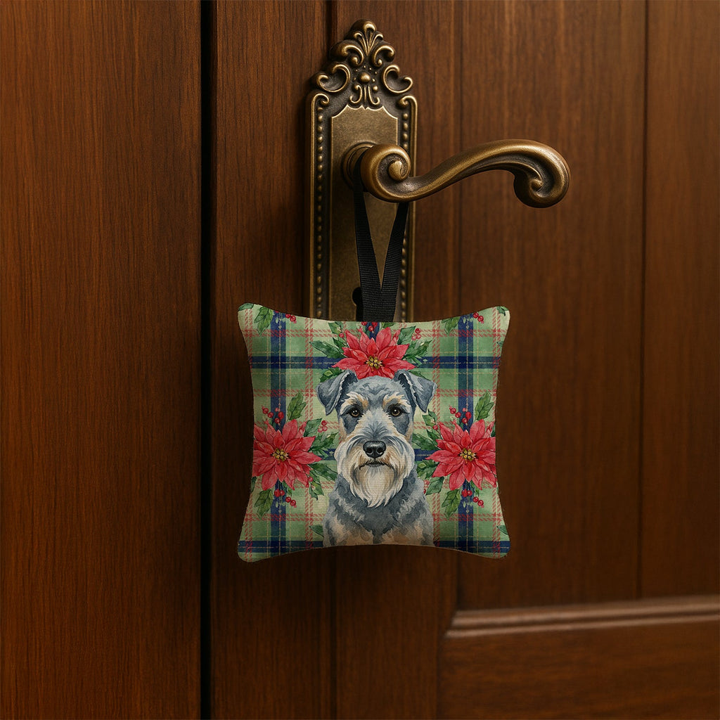 Kerry Blue Terrier Christmas PoinsettIas Hanging Square Fabric Ornament 3.5 � 3.5 Decorative Door-Knob & Tree Hanger, Soft Fabric