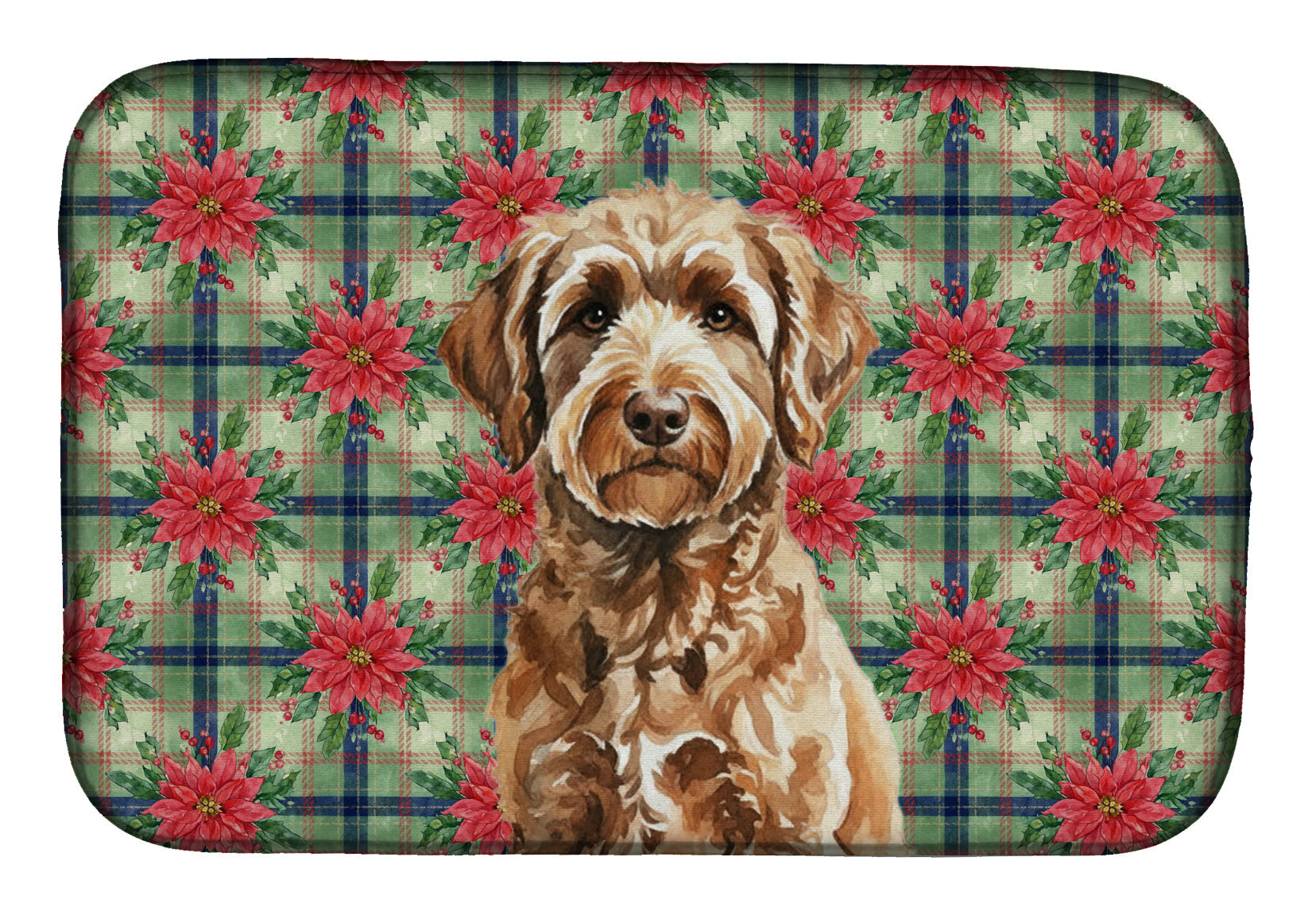 Chocolate Labradoodle Christmas PoinsettIas Dish Drying Mat Absorbent Dish Drying Mat Pad for Kitchen Counter Dish Drainer Mat for Countertop, 14 x 21", Multicolor