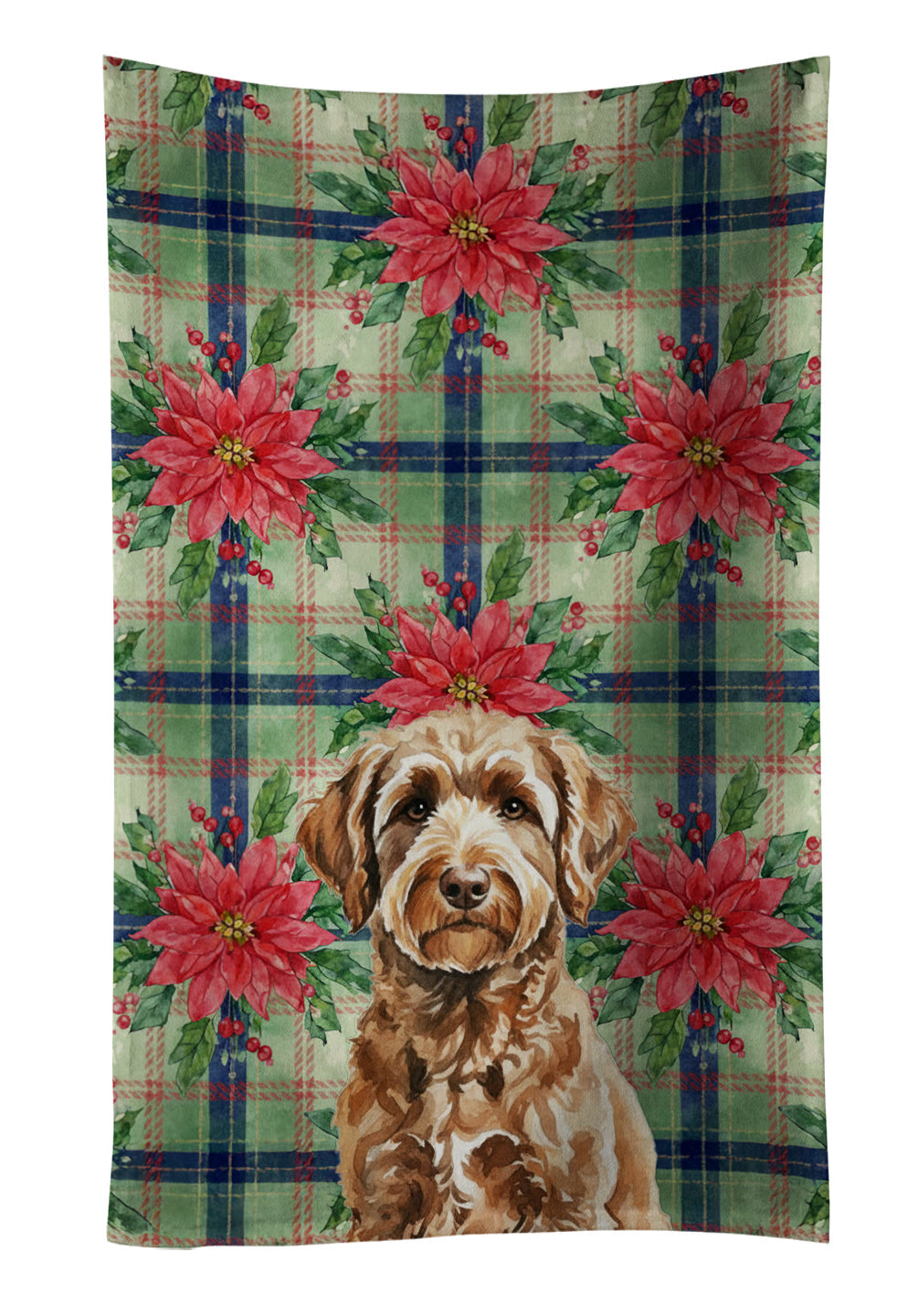 Chocolate Labradoodle Christmas PoinsettIas Kitchen Towel Velour Plush Front and Cotton Loop Back Machine Washable