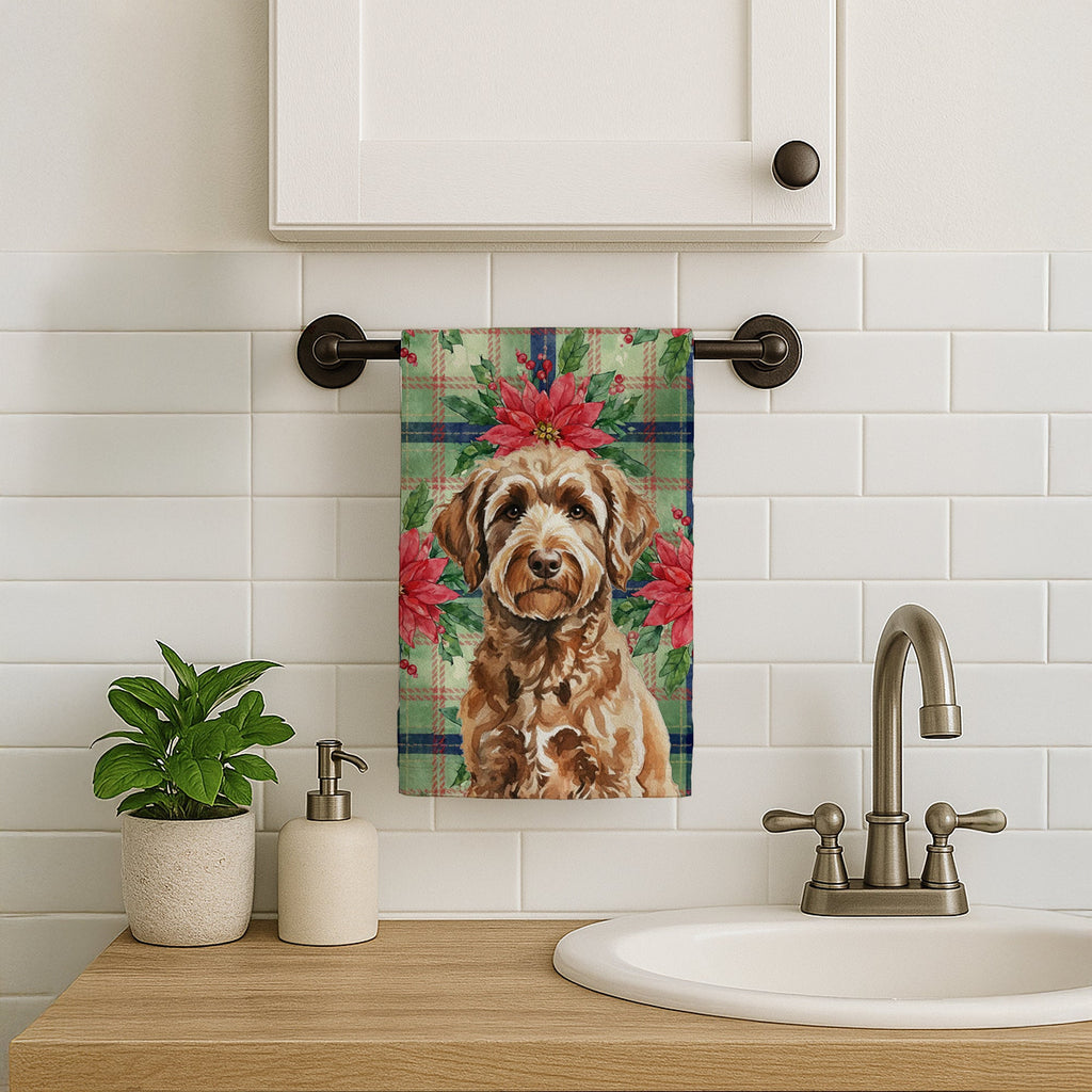 Chocolate Labradoodle Christmas PoinsettIas Kitchen Towel Velour Plush Front and Cotton Loop Back Machine Washable