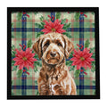 Chocolate Labradoodle Christmas PoinsettIas Framed Metal Print Bathroom, Kitchen, Office, Home Decor Wall Art Ready to Hang, Square, 8X8